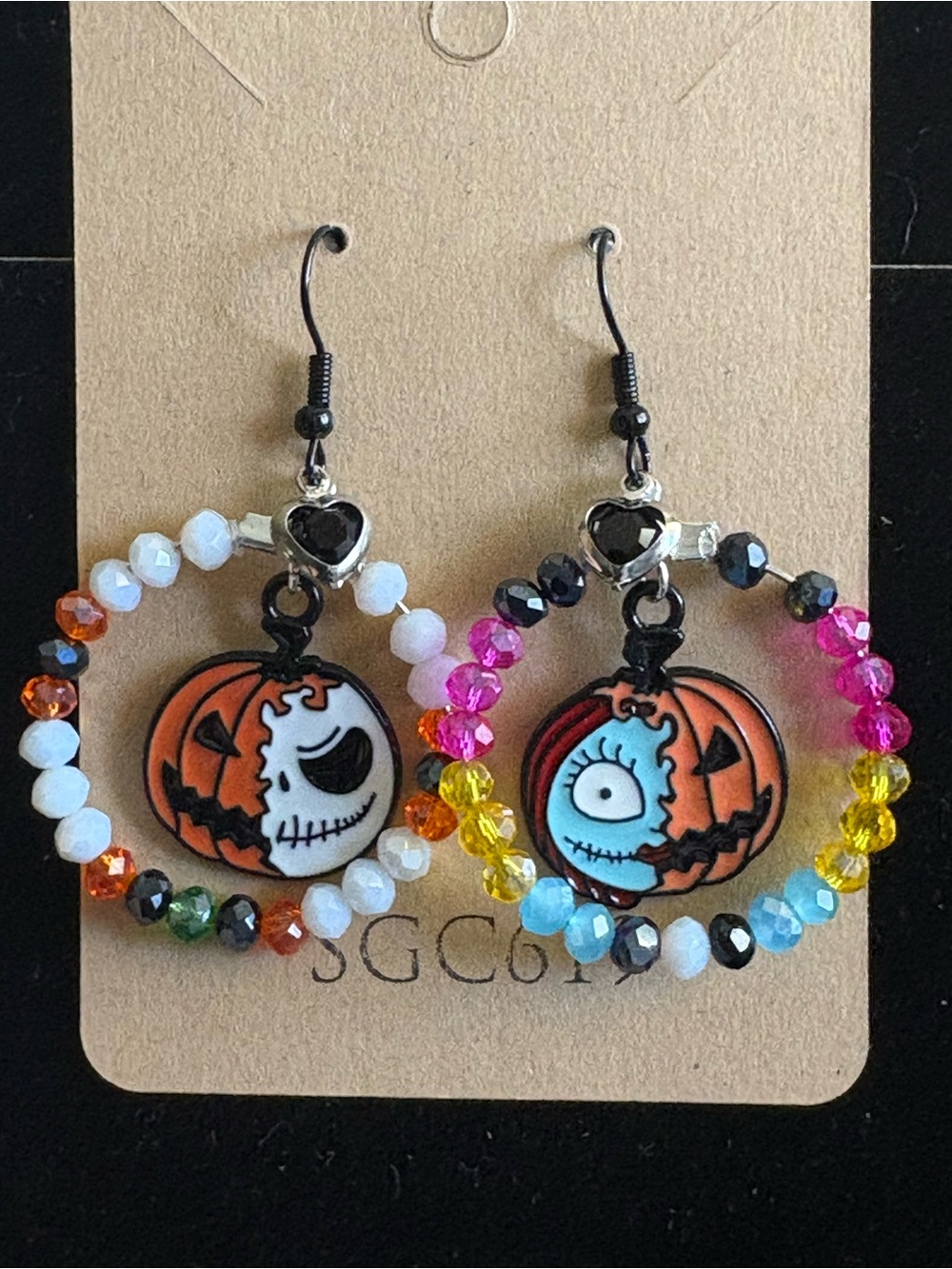 SGC619 Black & Multicolor Nightmare-Inspired Dangle Earrings Jack & Sally